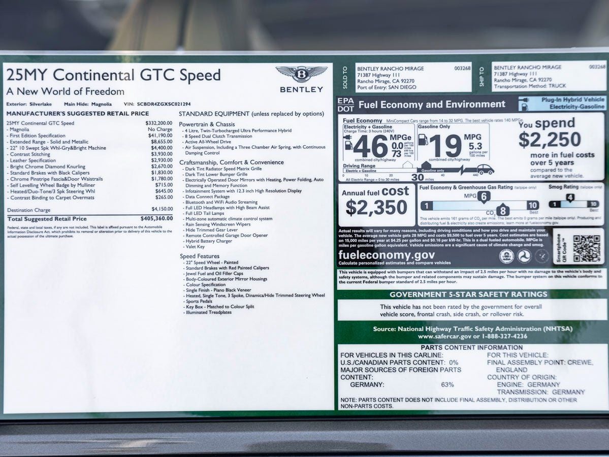 2025 Bentley Continental GTC Speed First Edition