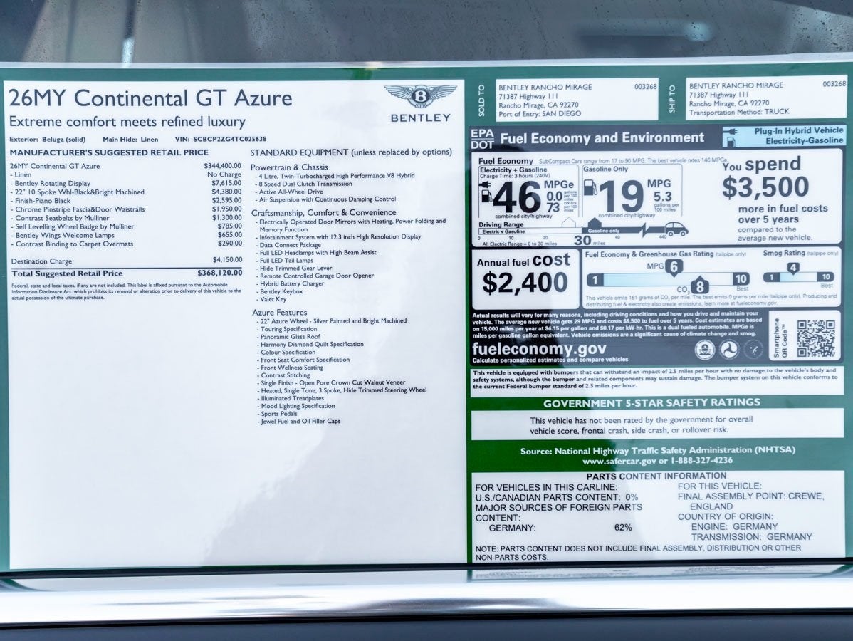 2026 Bentley Continental GT Azure